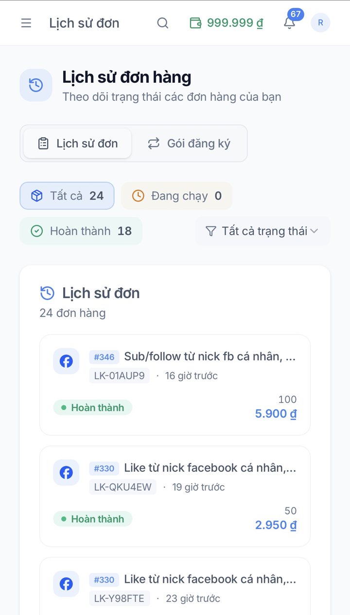 Danh sách đơn hàng với bộ lọc trạng thái trên Like360